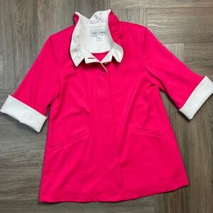 Sara Campbell Ruffle Collar Swing Jacket Womens XS Pink White Contrast Coquette